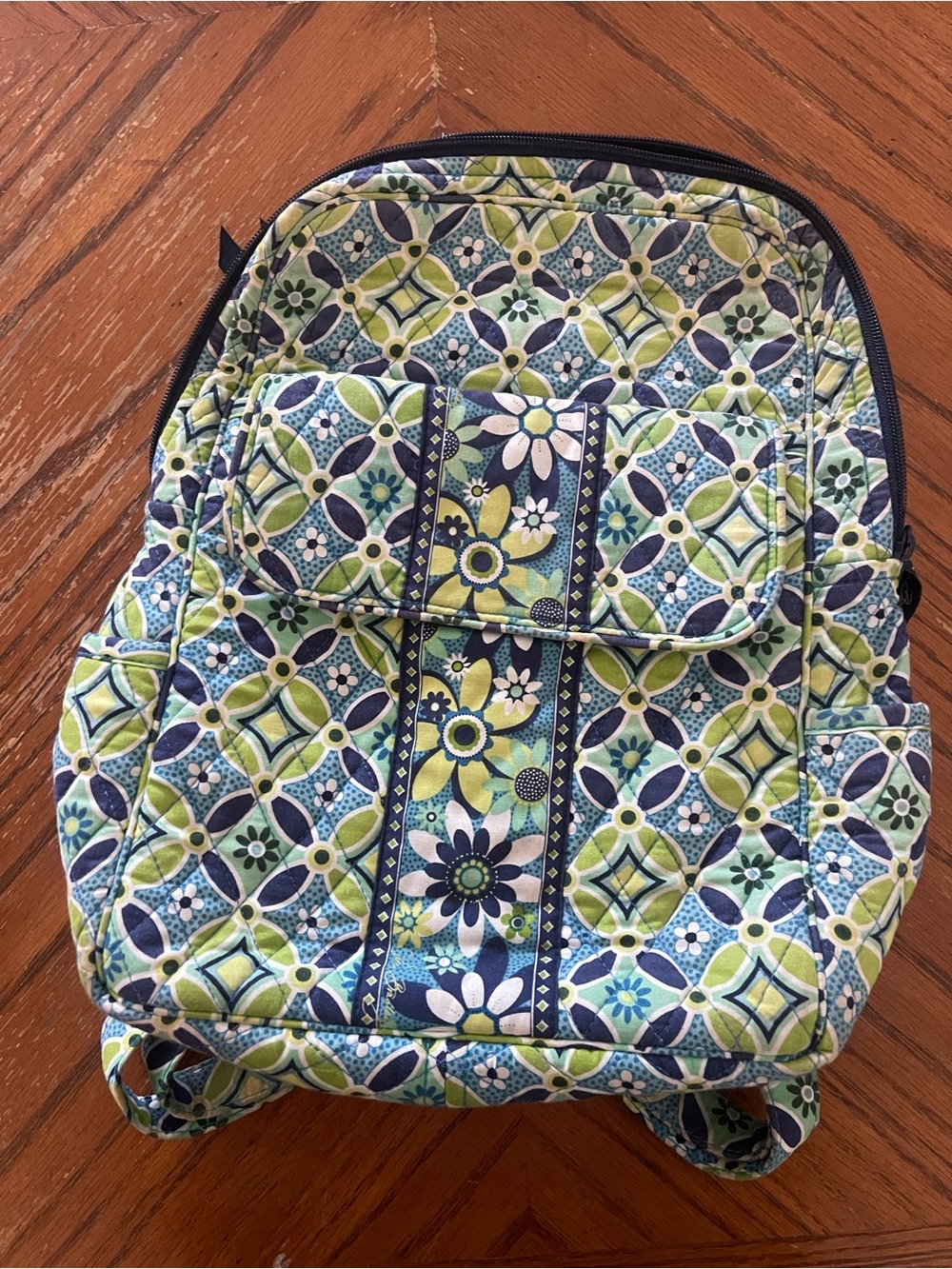 Vera Bradley Quilted Floral & Tile Print Backpack in Blue and Green